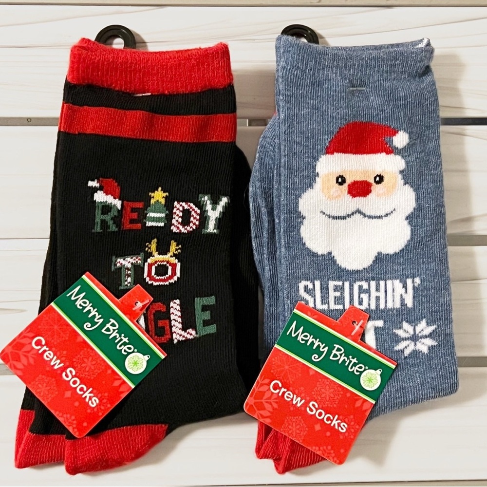 Christmas Holiday Crew Socks For Women x 2 Pairs, New with Tags